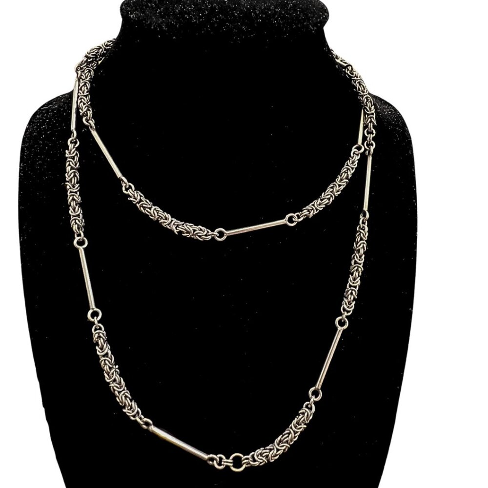 Vintage 31” Italian Sterling Byzantine Bar Link Necklace | 1970s